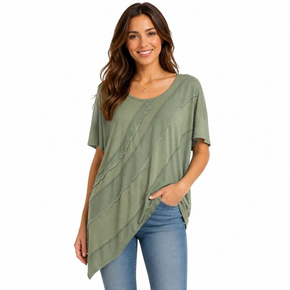 Daytrip Olive Green Asymmetrical Tunic Top L